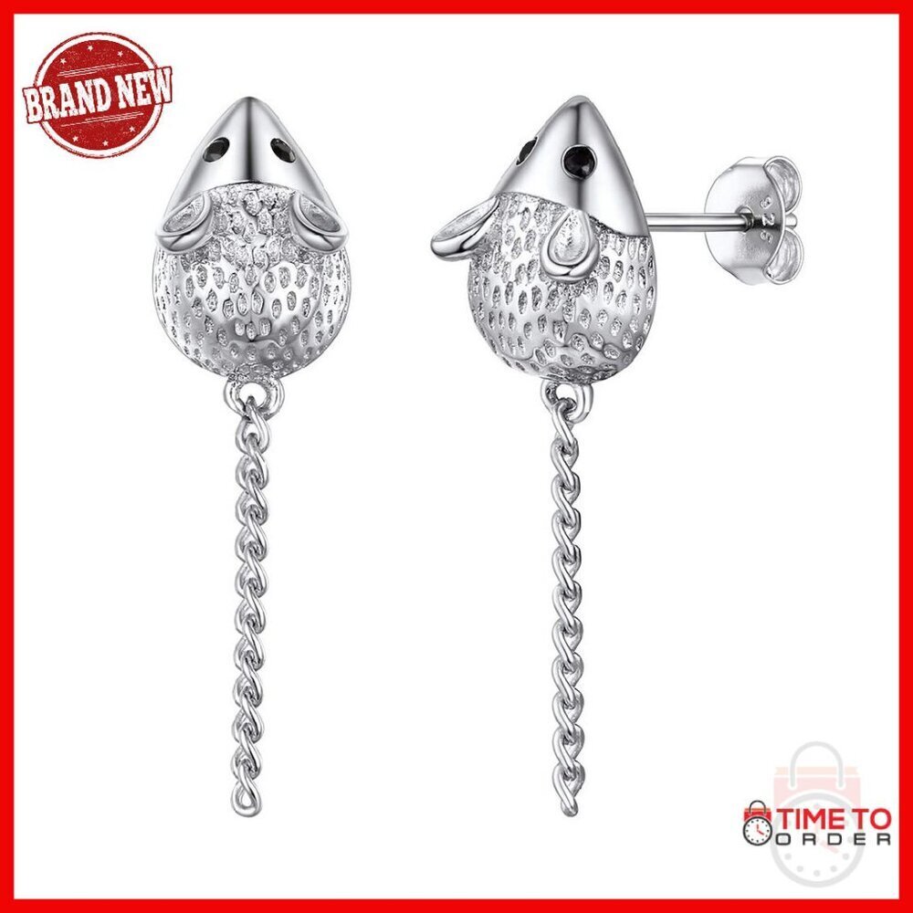 Sterling Silver Stud Earrings with Dangling Chain, Hypoallergenic